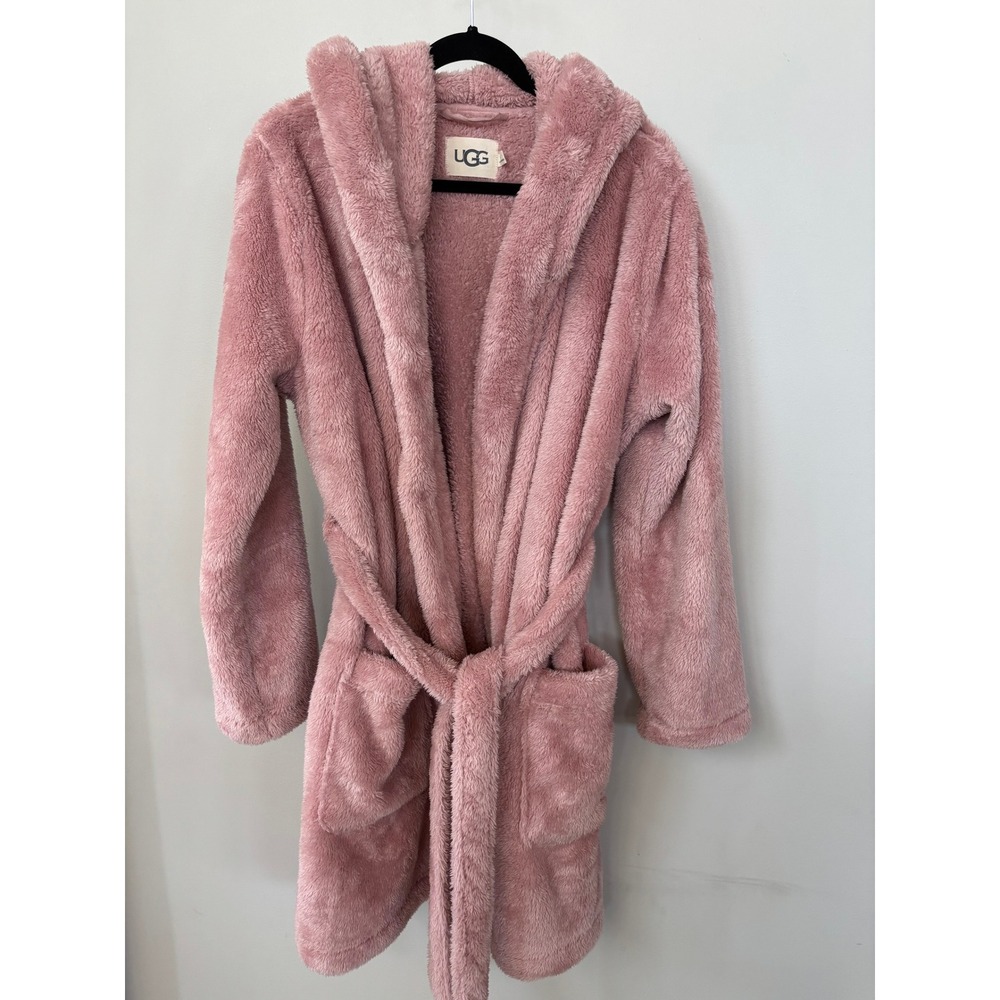 UGG Pink Teddy Fleece Hooded Robe XL Plush Recycled Soft Loungewear 1121091